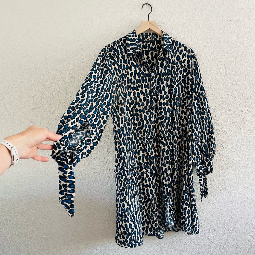 Derek Lam Blue Leopard Print Shirt Dress Tunic